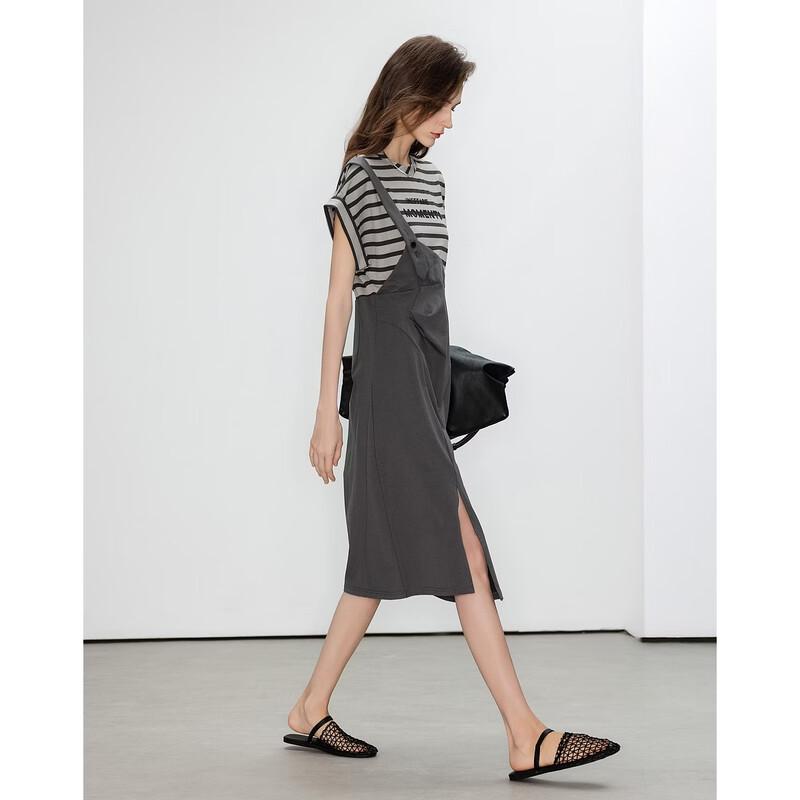 Women's Striped Fake Two-Piece Midi Dress