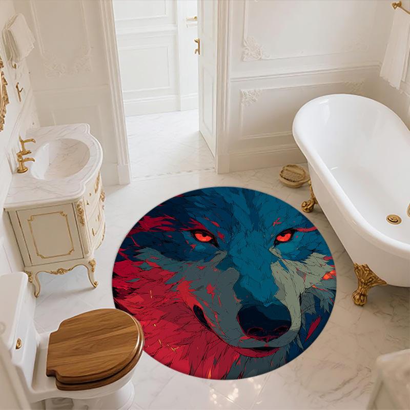 Roaring Wolf,Round Area Rug,Carpet Rug for Living Room Bedroom Sofa Playroom Decor,Non-slip Floor Mat