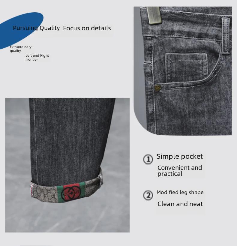 Pánské módní vyšívané elastické džíny - Slim Fit, mladistvý high street styl