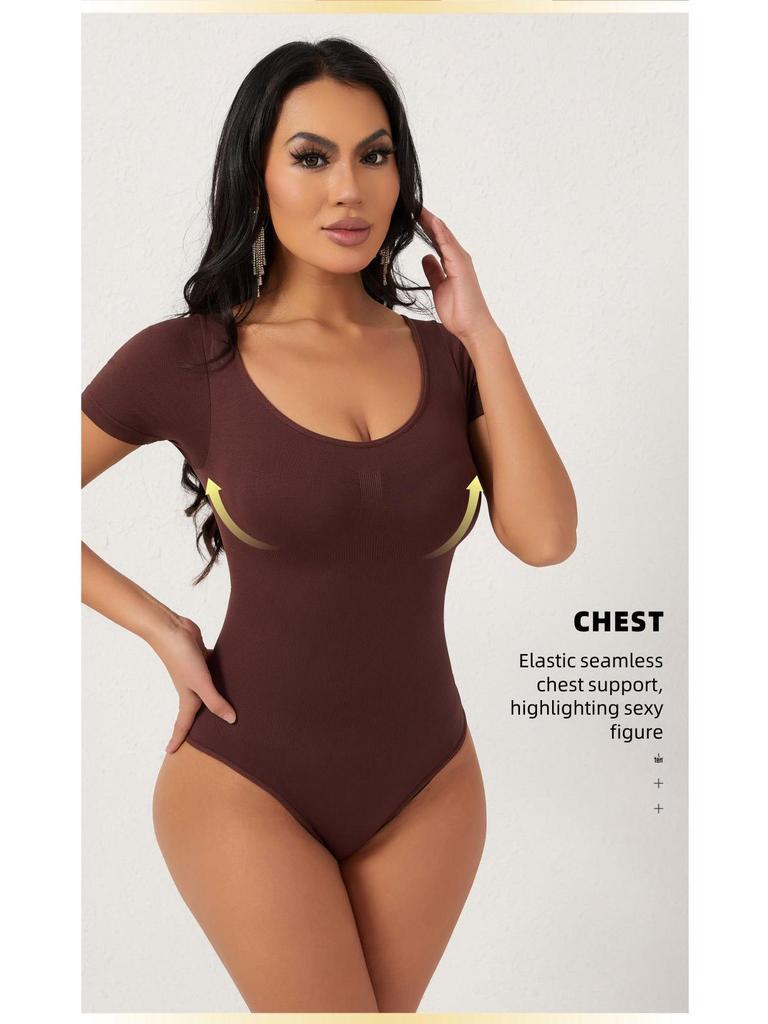 Butt-Lifting, Waist-Cinching, Tummy-Flattening Seamless Short-Sleeved Thong Shapewear Bodysuit