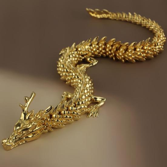 Alloy Golden Chinese Dragon Figurine Movable Joints Articulated Five Claws Eastern Loong Model Figure Toy Desktop Ornament Decoration