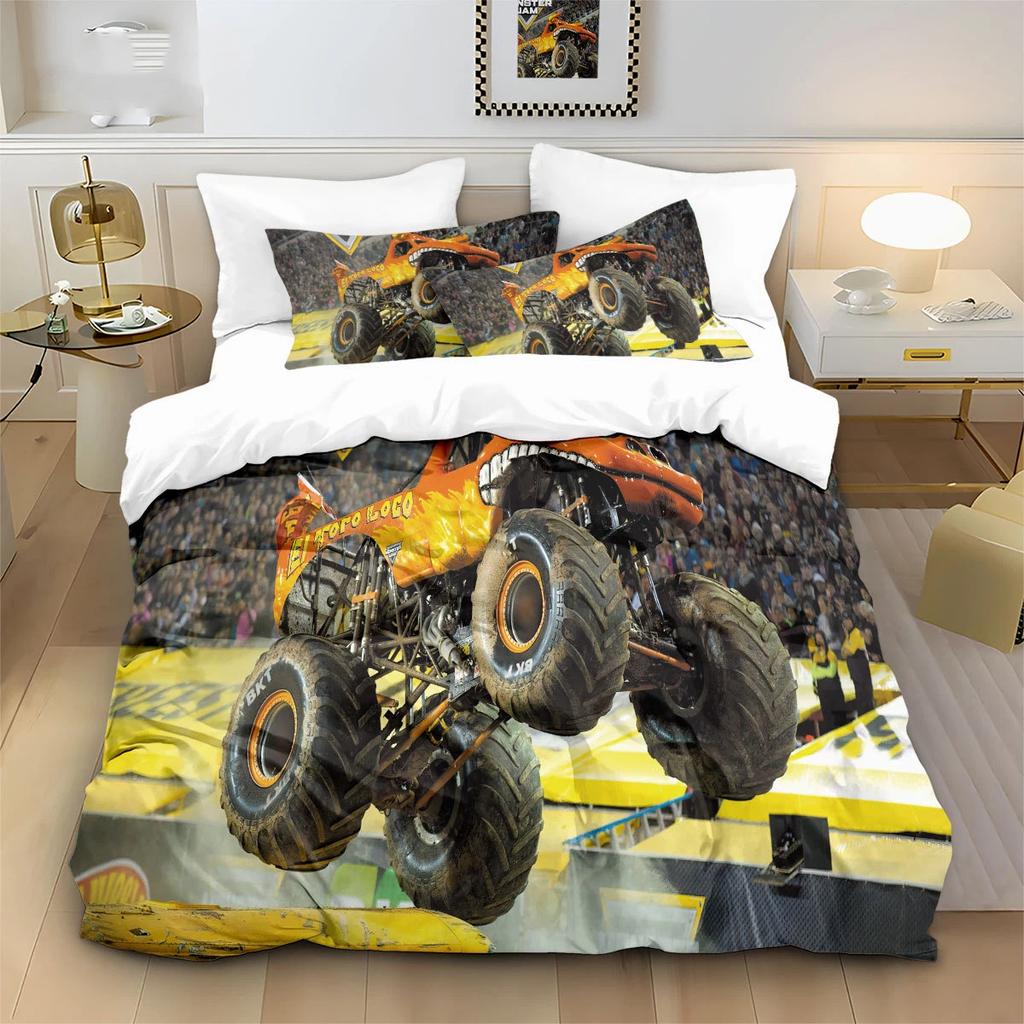 Catroon Monster Bedding Sets Monster Truck Duvet Cover  Soft Quilt Cover And Pillowcases For Teens Single Double