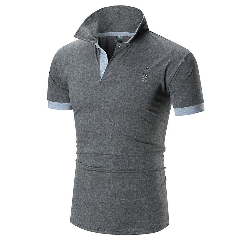 Herren Sommer Casual Besticktes Polohemd mit Umlegekragen und Colorblock-Bündchen