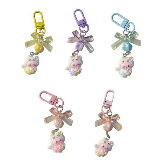 Bag Pendant 3D Kitten Bow Design Resin Keychain with Metal Buckle Lightweight Girl Key Holder Hanging Ornament