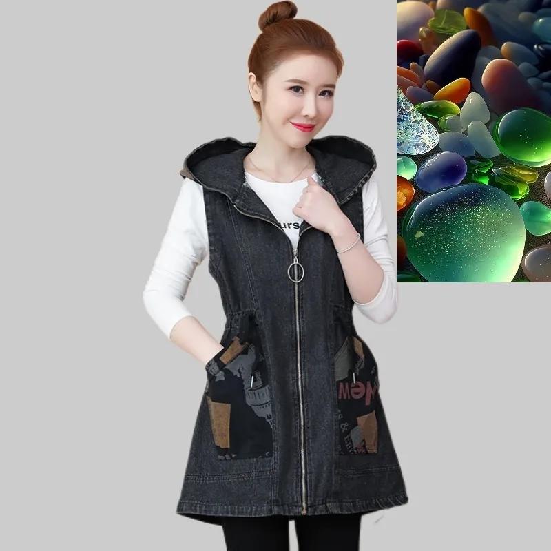 

Подходящий по цвету джинсовый жилет с капюшоном, женская весенняя свободная безрукавка, большой размер, женская повседневная жилетка, верхняя одежда, топы XL чёрный