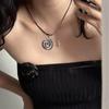 Spiraled Pendant Necklace Vintage Alloy Star Charm Neckchain Handmade PU Cord Neckwear Fashionable Neck Jewelry Gift