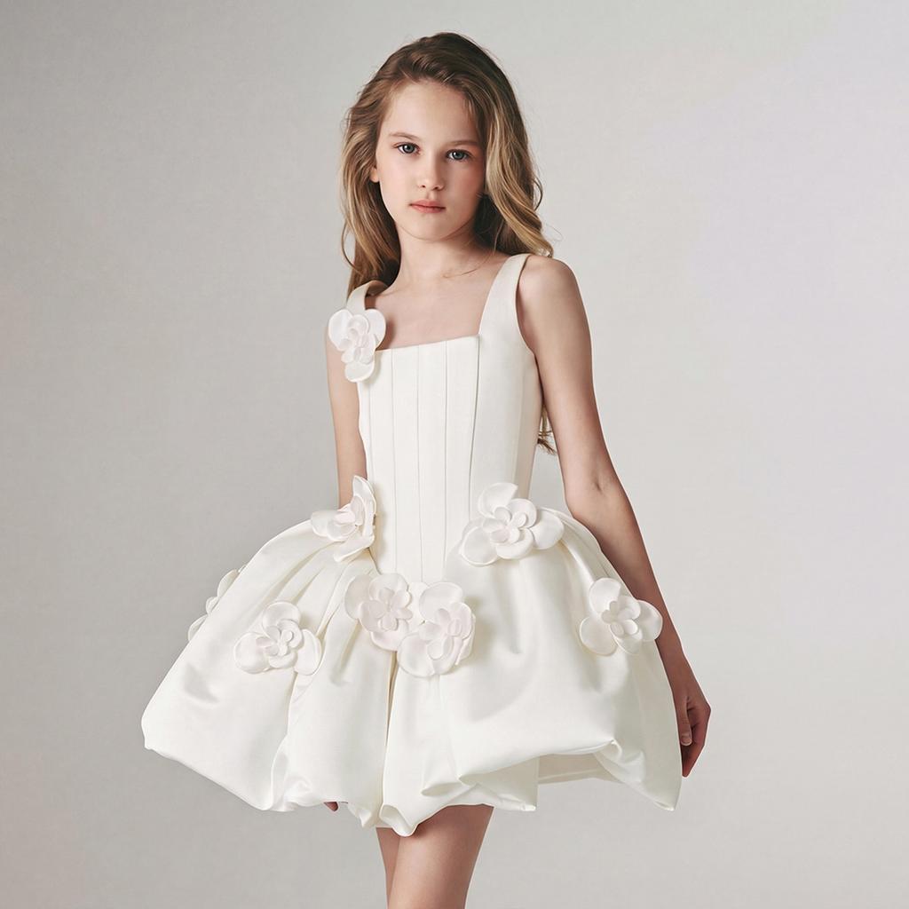 Kids Color Floral Embellished Performance Dress for Stage Party Formal Occasions