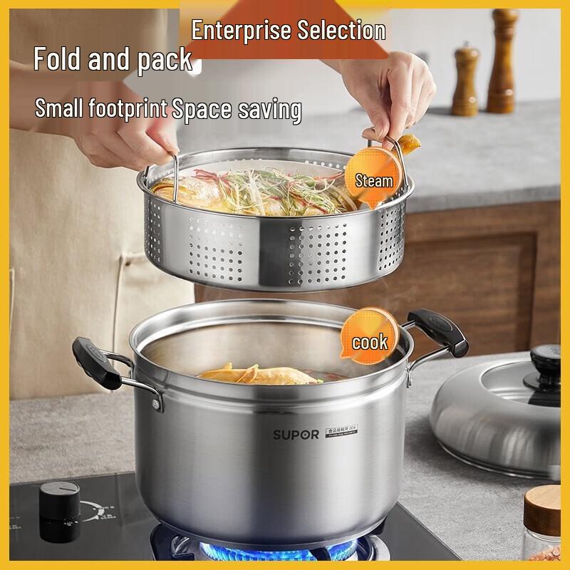 Supor 304 Stainless Steel 22cm Double Bottom Steamer Pot
