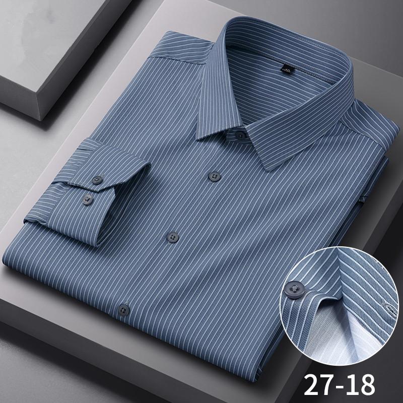 New Anti-Wrinkle Mens Plaid Stripe Shirts Autumn Spring Long Sleeve Thin Non-ironing Smooth Business Daily Social Man Clothing