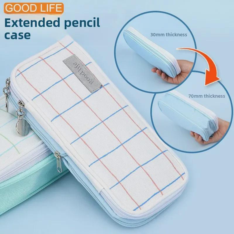 Macaron Colorblock Large Capacity Art Student Pencil Case - Double Layer Oxford Cloth Paintbrush Storage Bag