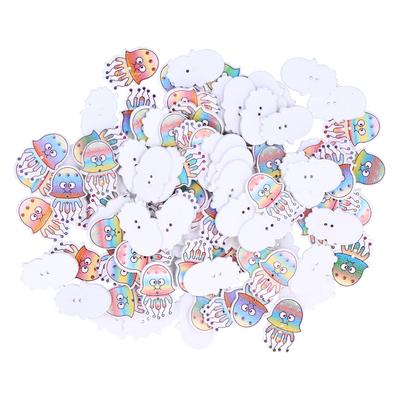 100Pcs DIY Buttons JellyfishPattern Colored Wood Button Clothes Decoration Accessory
