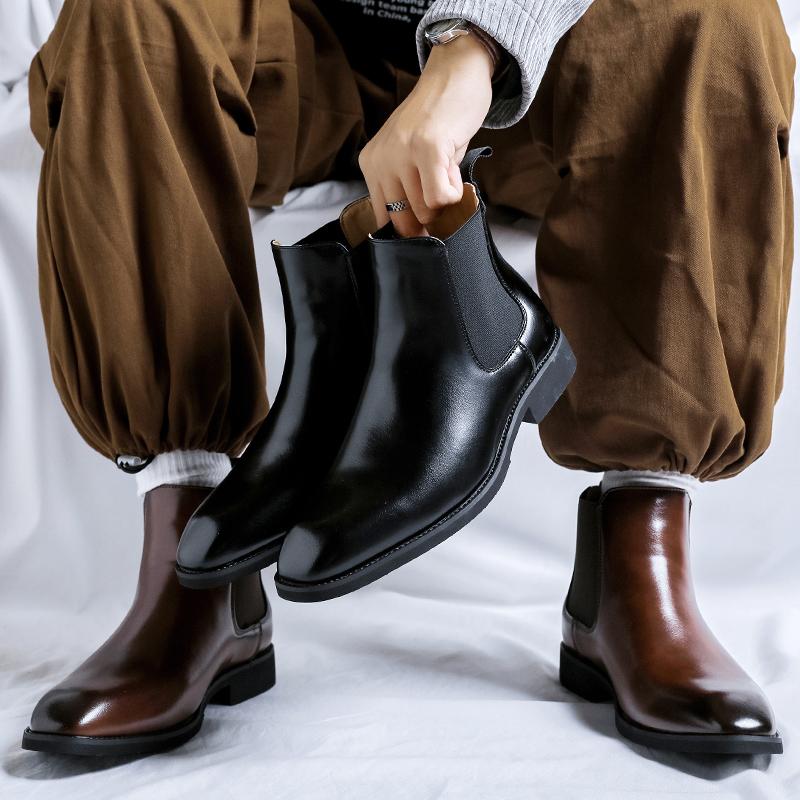 Leather Low Top Shoes Men Luxury Brand Chelsea Male Boots Pointed Toe Men's Business Boots New Arrival Men Casual Shoes