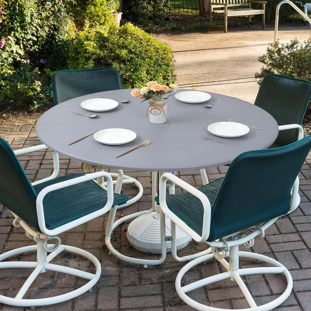 Waterproof Round PVC Table Cover with Wood Grain and Flannel Backing for Patio or Picnic Use