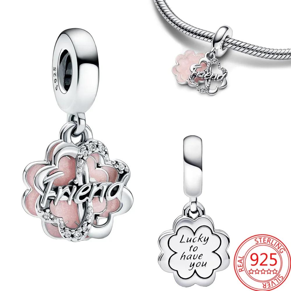 Luckly Four Leaf Clover Dangle Charm Copper Family Tree Flower Bead Pendant Fit Original Bracelets Necklace Jewelry