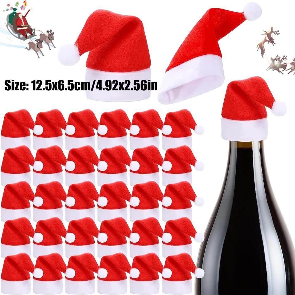 

10-200pcs 12cm Christmas Santa Hats Dinner Utensil Silverware Holders, Soft Durable Christmas Felt Knife and Fork Holder Set 10PCS красный