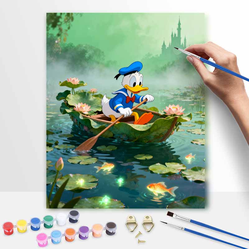 Disney Digital Oil Painting Art Kit Donald Duck Rowing Lily Pond Handmade Coloring Painting Home Decor