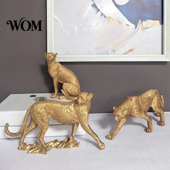 Accessoire de Bureau Moderne de Luxe Figurine Léopard Doré Modèle, Statue Vive, Posture Accroupie Courante, Ornement Décoration Bureau Bureau Résine