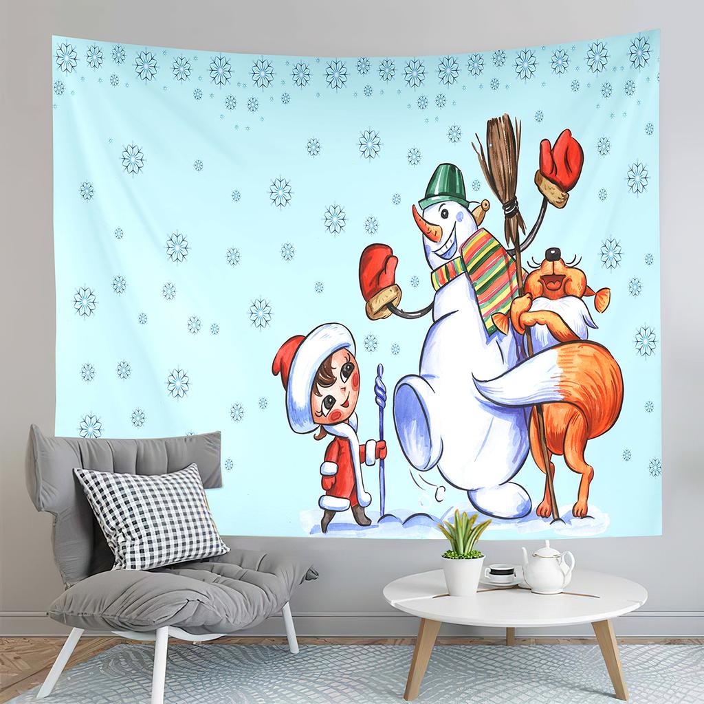 Winter Smile Snowman Tapestry Happy Christmas Decoration Tapestry Home Living Room Bedroom Dorm Wall Hanging Decorative Blanke