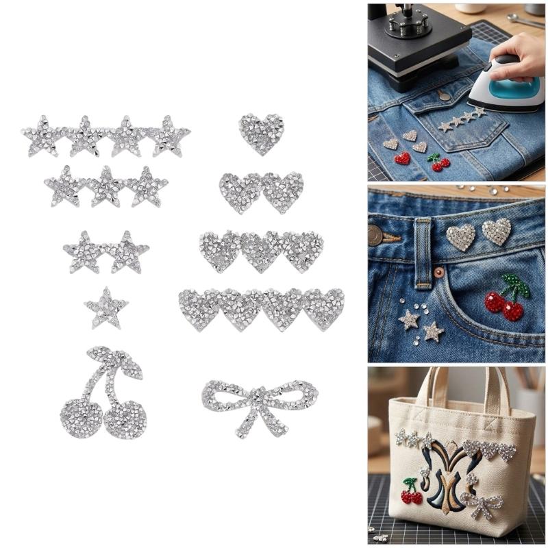 10Pcs Decorative Rhinestones Appliques Sparkling Iron On Rhinestones Patches For Handmade Garment Tshirts Jeans Jackets Bag Sewing Embellishment
