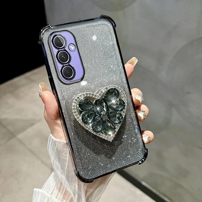 Phone Case for Xiaomi 15 Ultra 14T 13T POCO X7 F7 M7 Redmi Note 14 Pro 14C Glitter Diamond Heart Shockproof Bracket Case Cover