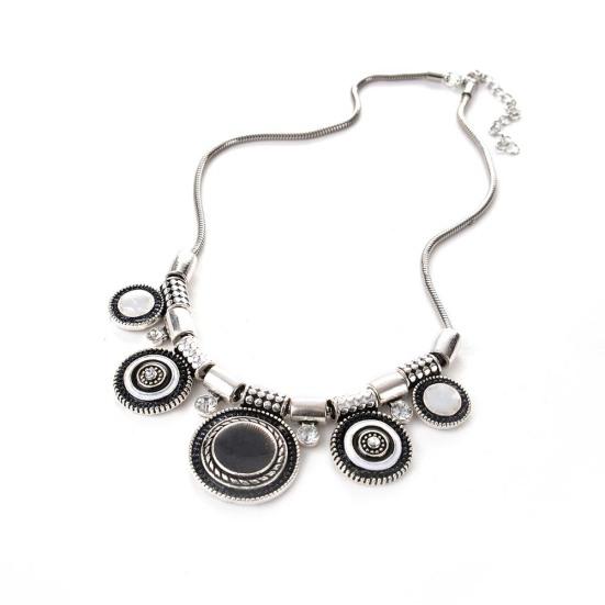 Limeimei Ethnische Damen-Halskette mit Strass-Intarsien, runder Emaille-Anhänger, Statement-Lätzchen-Halskette, Geschenk