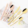 24pcs/6set Black Gold Dinnerware Set Western Knife Fork Spoon Cutlery Set with Rack Stainless Steel Tableware Flatware Holder Eating Utensils