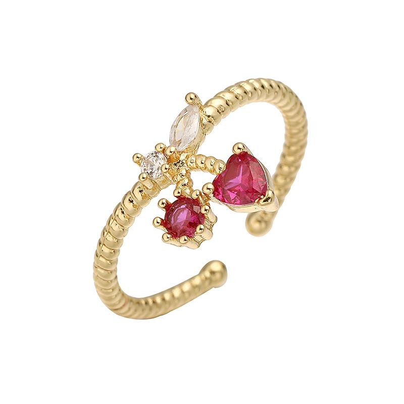 

HECHENG, Sweet and Cute Open Ring with Enamel Drip Oil Red Cherry Strawberry Fruit Ring, Ladies Zircon Gift 1 Piece resizable