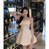 Women's White Strapless Dress Flower Decoration Slim Cocktail Party Dress