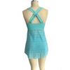 Women's Solid Blue Lace Trim Drawstring Tankini Set V-Neck Swimdress