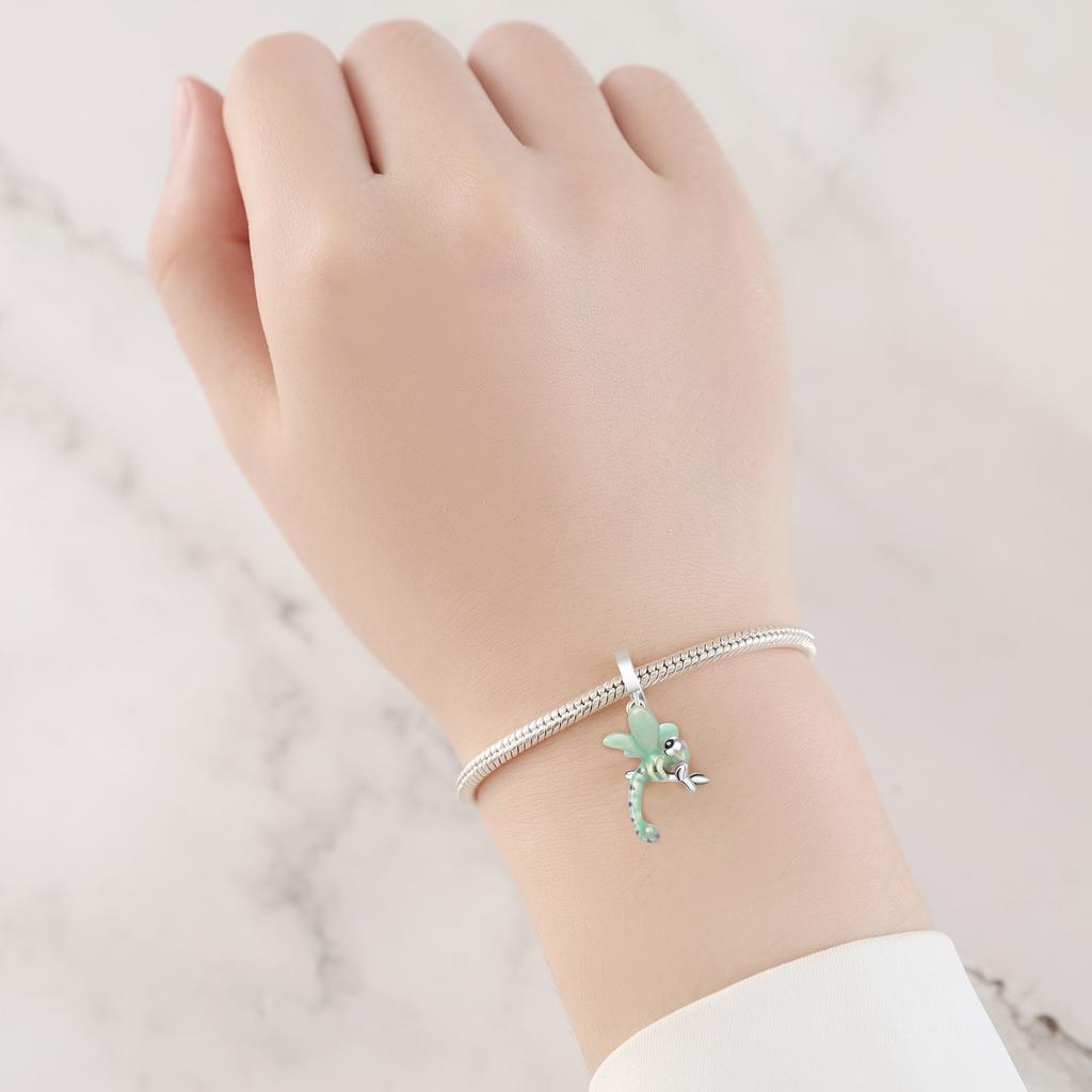 Beads Copper Charms Original Green Dragonfly Animal Pendant Insect Beads Fit Bracelet Jewelry Women Gift Accessory