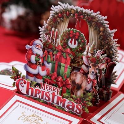 Romantische 3D Pop-Up Weihnachtsgrußkarten mit Umschlag Überraschende Weihnachten Geschenkkarten Weihnachtsmann Feiertagskarten Einladungen