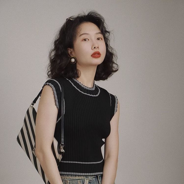 

Women s Slim Fit Top Color Block Thin Knit Camisole Vintage Knit Round Neck Vest Sleeveless S