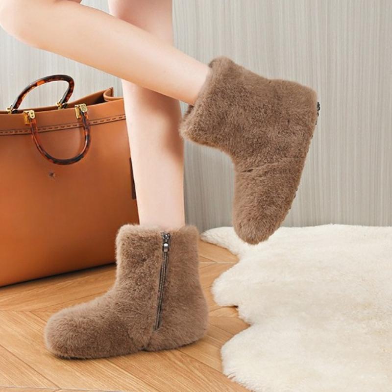 Fashion Women Fur Ankle Boots Fashion New Snow Boots 2025 Designer Short Plush Winter Shoes Trend Woman Sneakers Walking Botas Mujer