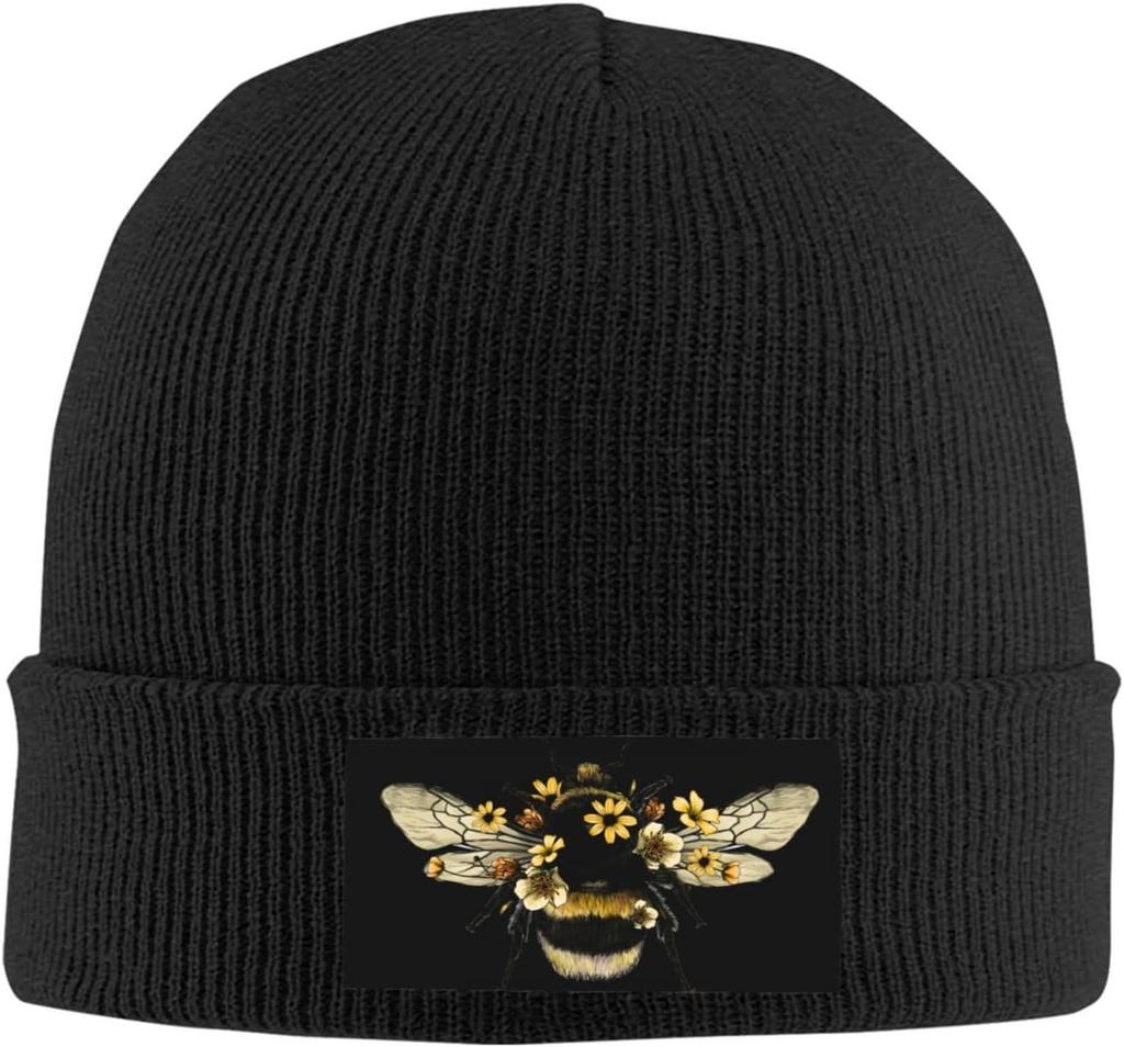 Black Knitted Beanie with French Bulldog Patch Winter Warm Hat for Men Women Dog Lover Animal Print Skull Cap