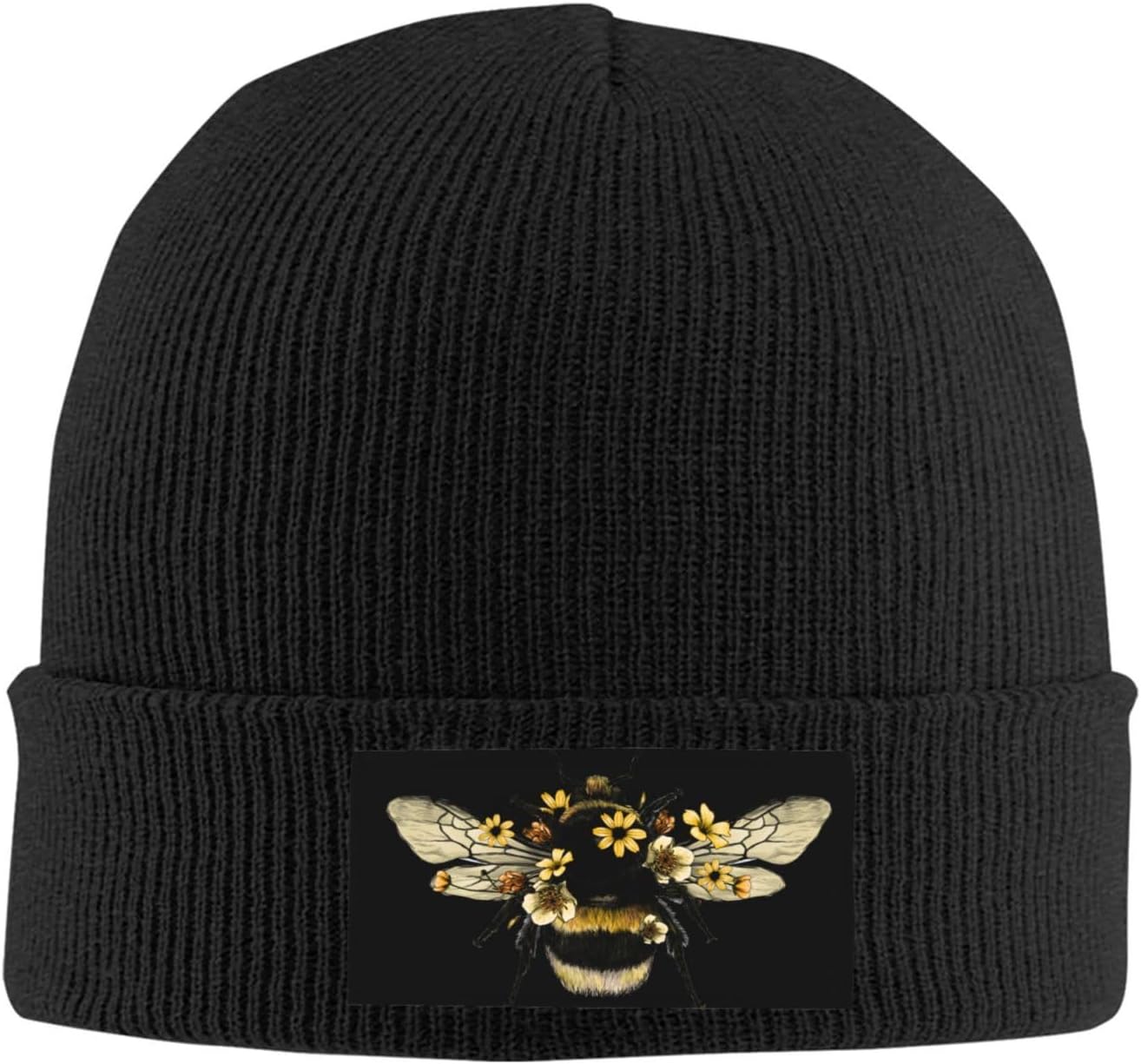 Black Knitted Beanie With Aloha Hawaii Pineapple Patch Winter Warm Hat For Unisex Women Tropical Paradise Print Skull Cap