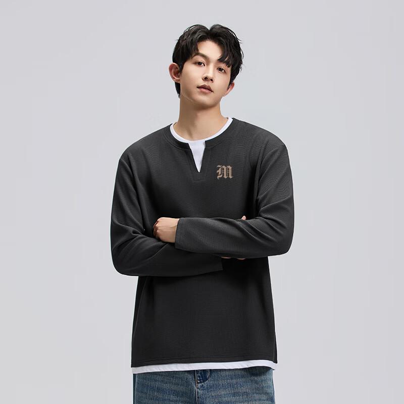 Mark Fairwhale Men's 2026 Faux Two-Piece Waffle Knit Long Sleeve Casual T-Shirt
