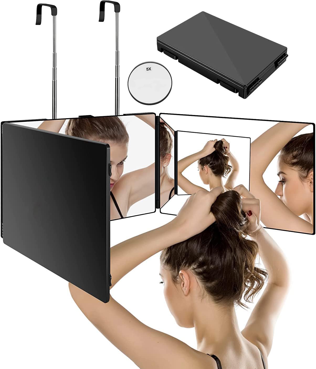 

Athvcht высота угол макияж широкий обзор устойчив к HD зеркало позволяет вам видеть затылок 3-стороннее зеркало, регулируемое, регулировка 360°, зеркало, чёрный