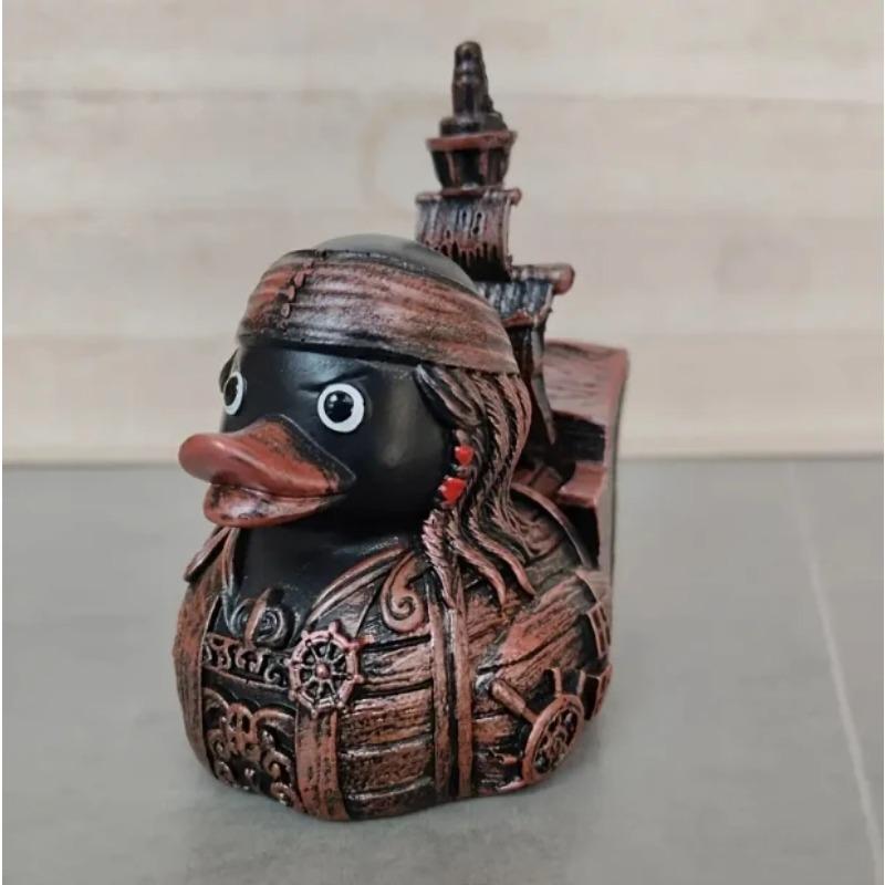 Resin Pirate Ship Duck Statue Ornament,Pirate Ship Duck Figures for Indoor Seafaring Theme Decor for Bedroom, Halloween,  Christmas, Easter