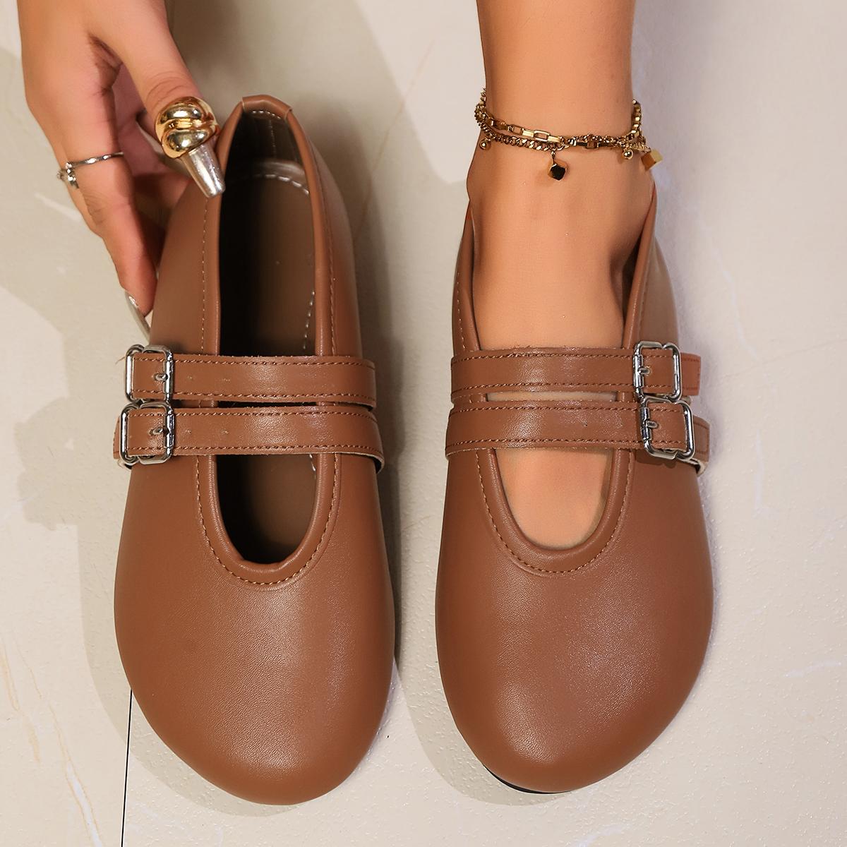 

Fashion Mary Jane Shoes 2025 New Fashion Women s Flats Soft Comfortable Ballet Shoes Women s Double Buckling Design Round Toe Sneakers 43 шоколадный