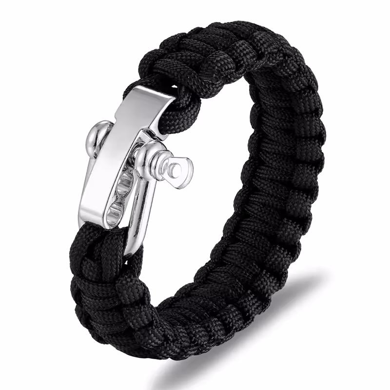 Survival Paracord Bracelet Men Three-Holes Adjustable U-Type Buckle 550 Parachute Rope Outdoor Camping Hiking Emergency