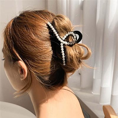 Large Size Hair Claw Clamp Imitation Pearl Cross Claw Hairpin Women Accessory for Daily Wear