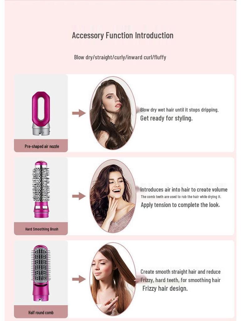Five-in-One Brushless Negative Ion Hair Dryer & Styler: Comb, Straightener, Curler, Blow Comb