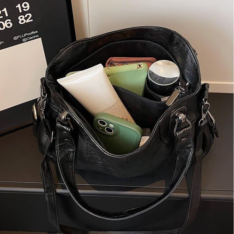 Multi-compartment soft leather tote bag women's shoulder messenger bag