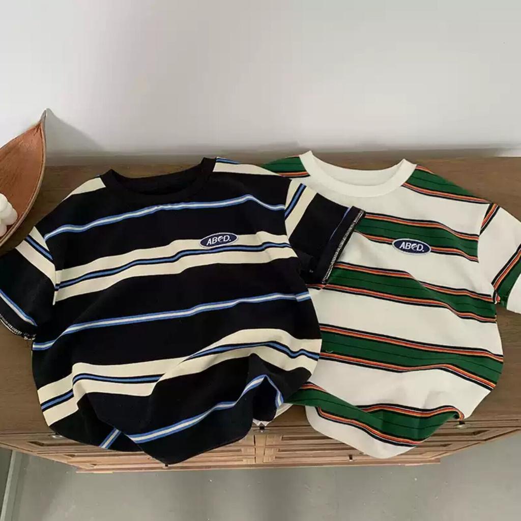 Kids Striped Cotton Short Sleeve T Shirt Lightweight Summer Top for Boys and Girls