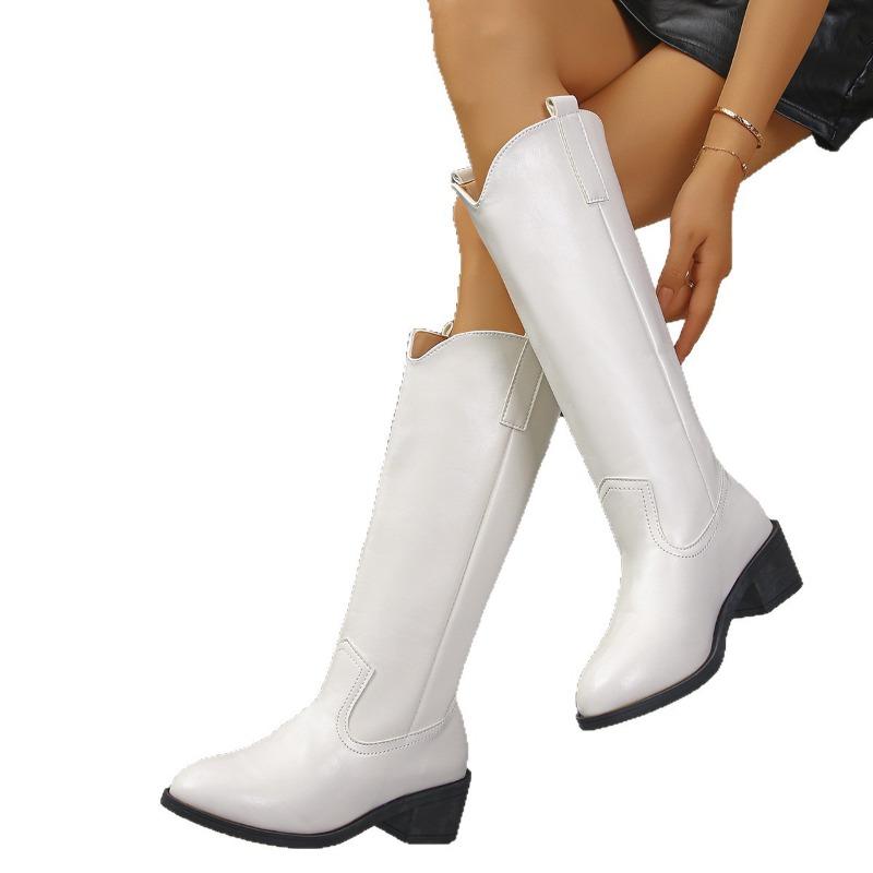 Boty nového stylu: Kožené kozačky na vysokém podpatku pro ženy, Velkokapacitní rukáv Kozačky na silném podpatku pro ženy