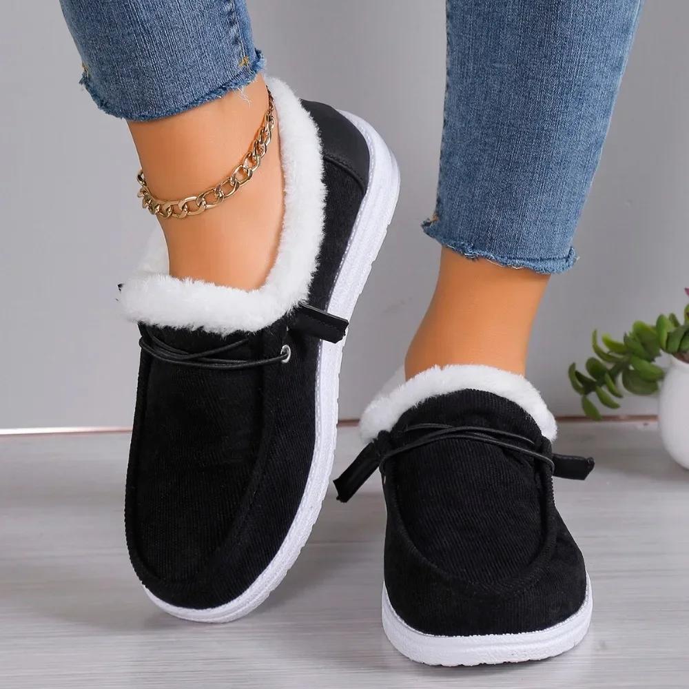 Fashion New Womens Winter Ankle Boots Slip on Suede Snow Boots Plush Natural Fur Warm Cotton Shoes Outdoor Casual Ladies Flat Shoes