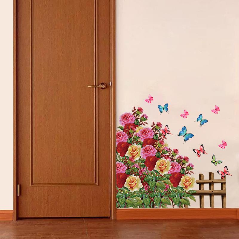Floral Butterfly Wall Stickers Home Decor for Bedroom Living Room Entrance Door Decoration