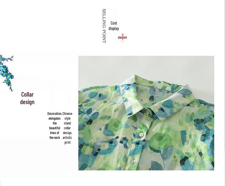 Retro Floral Cotton Linen Lapel Long Sleeve Women's Shirt - 2026 Spring Collection