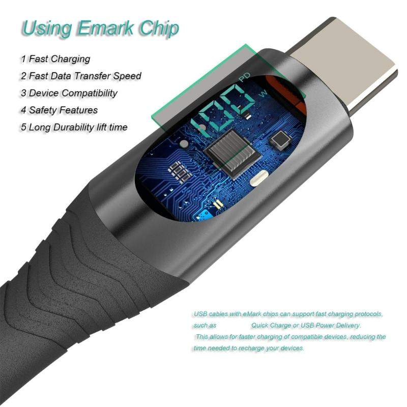 100W Powerful USB C to USB C Fast Charging Cord with Digital Indicator Fast Charging Data Line