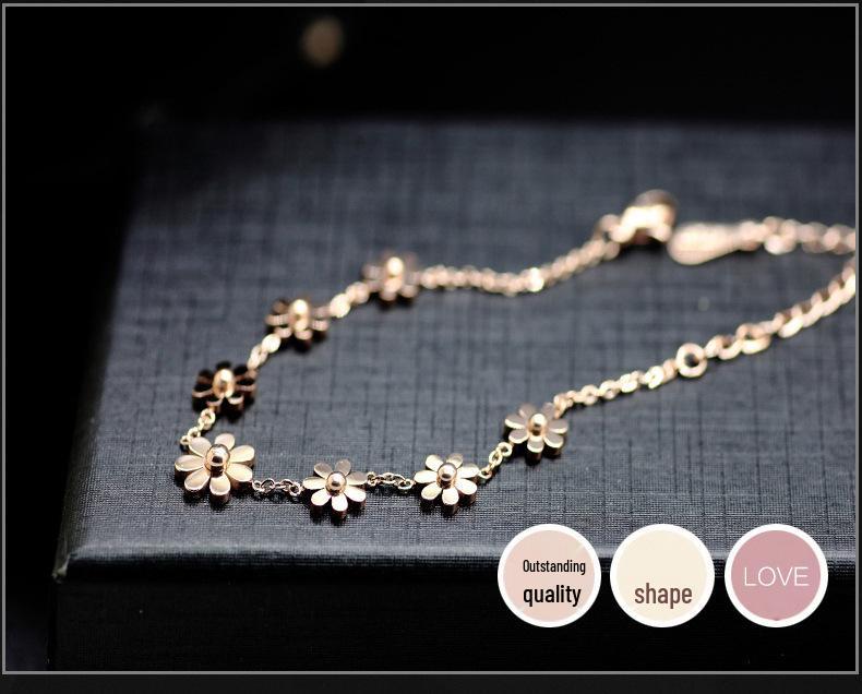 Korean-Style Daisy Flower Titanium Steel Anklet for Women